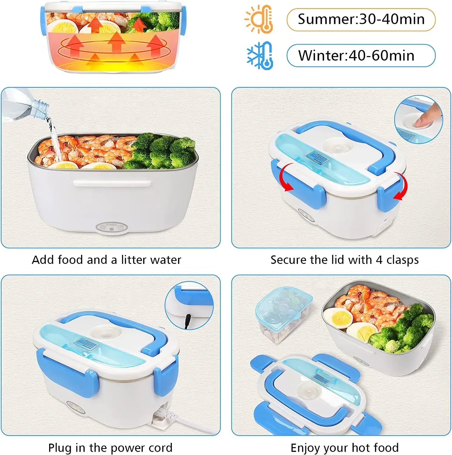 Example produWaterproof Portable Electric Heating Lunch Box | Leakproof Food Warmer with Stainless Steel Container for Car, Office & Travelct